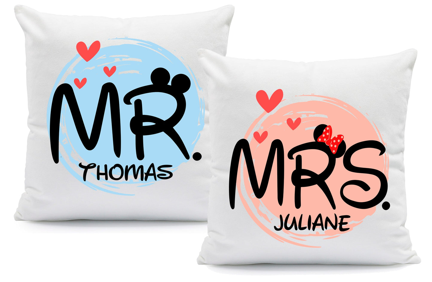 Bedrucktes Kissen mit Spruch - Mr & Mrs Mouse mit Namen