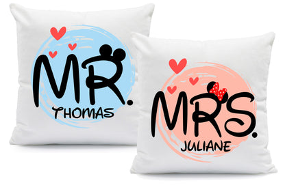 Bedrucktes Kissen mit Spruch - Mr & Mrs Mouse mit Namen