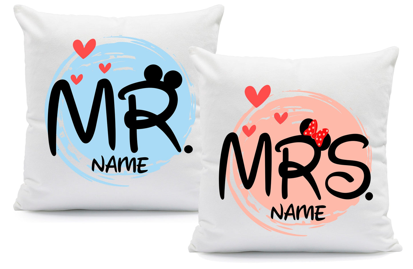 Bedrucktes Kissen mit Spruch - Mr & Mrs Mouse mit Namen