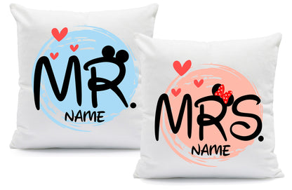 Bedrucktes Kissen mit Spruch - Mr & Mrs Mouse mit Namen