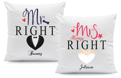 Bedrucktes Kissen mit Spruch Mr & Mrs always Right im Set