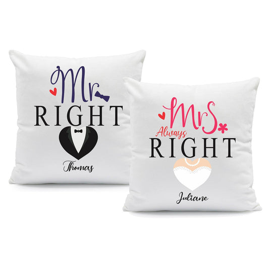 Bedrucktes Kissen mit Spruch Mr & Mrs always Right im Set