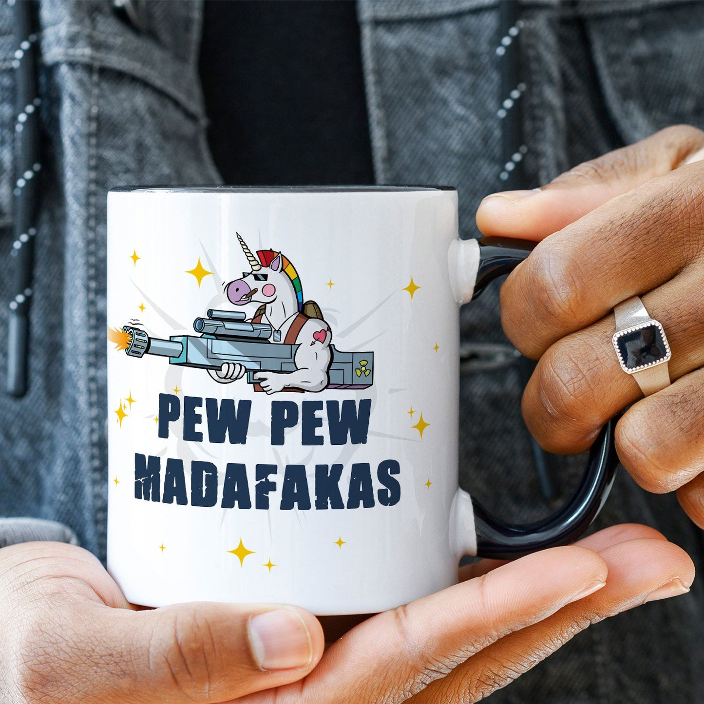 Bedruckte Tasse mit Spruch Pew Pew Madafakas