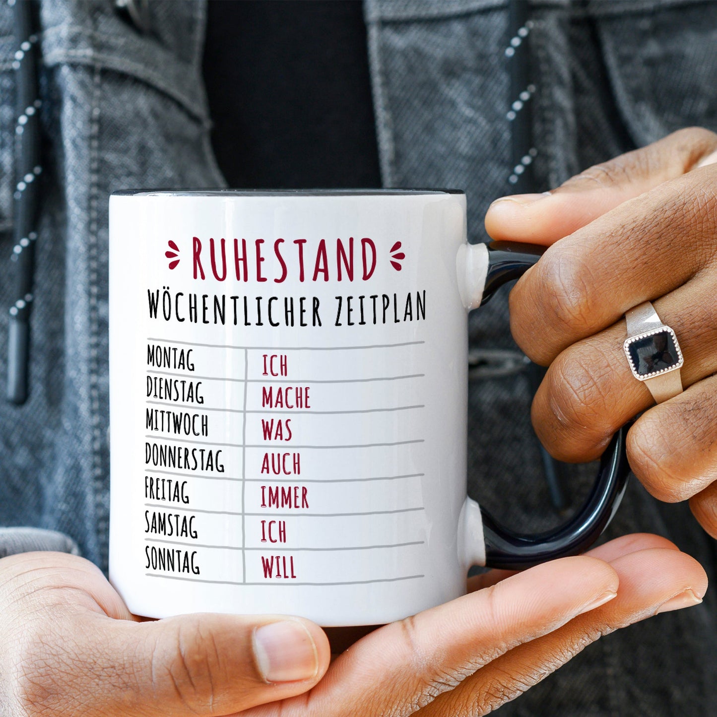 Bedruckte Tasse mit Spruch Ruhestand Plan