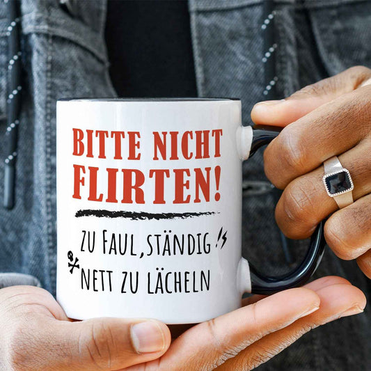 Bedruckte Tasse mit Spruch Bitte nicht Flirten!