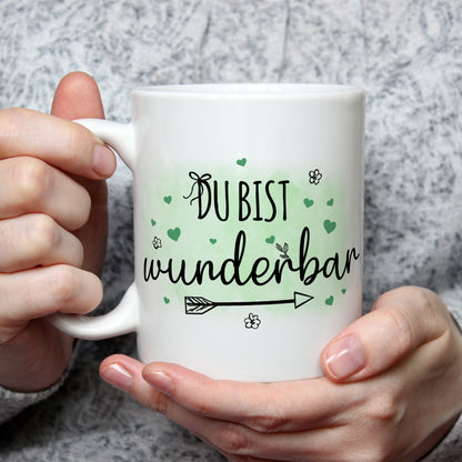 Bedruckte Tasse mit Spruch Du bist wunderbar