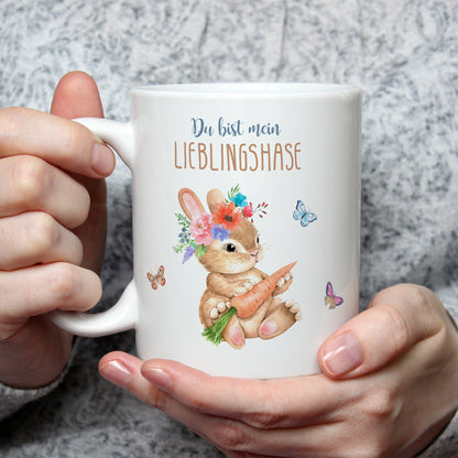 Bedruckte Tasse mit Spruch Lieblingshase