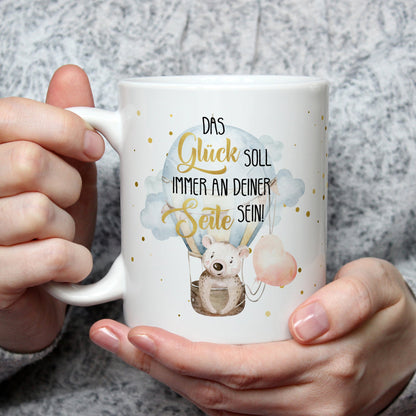 Bedruckte Tasse mit Spruch Glück immer an deiner Seite
