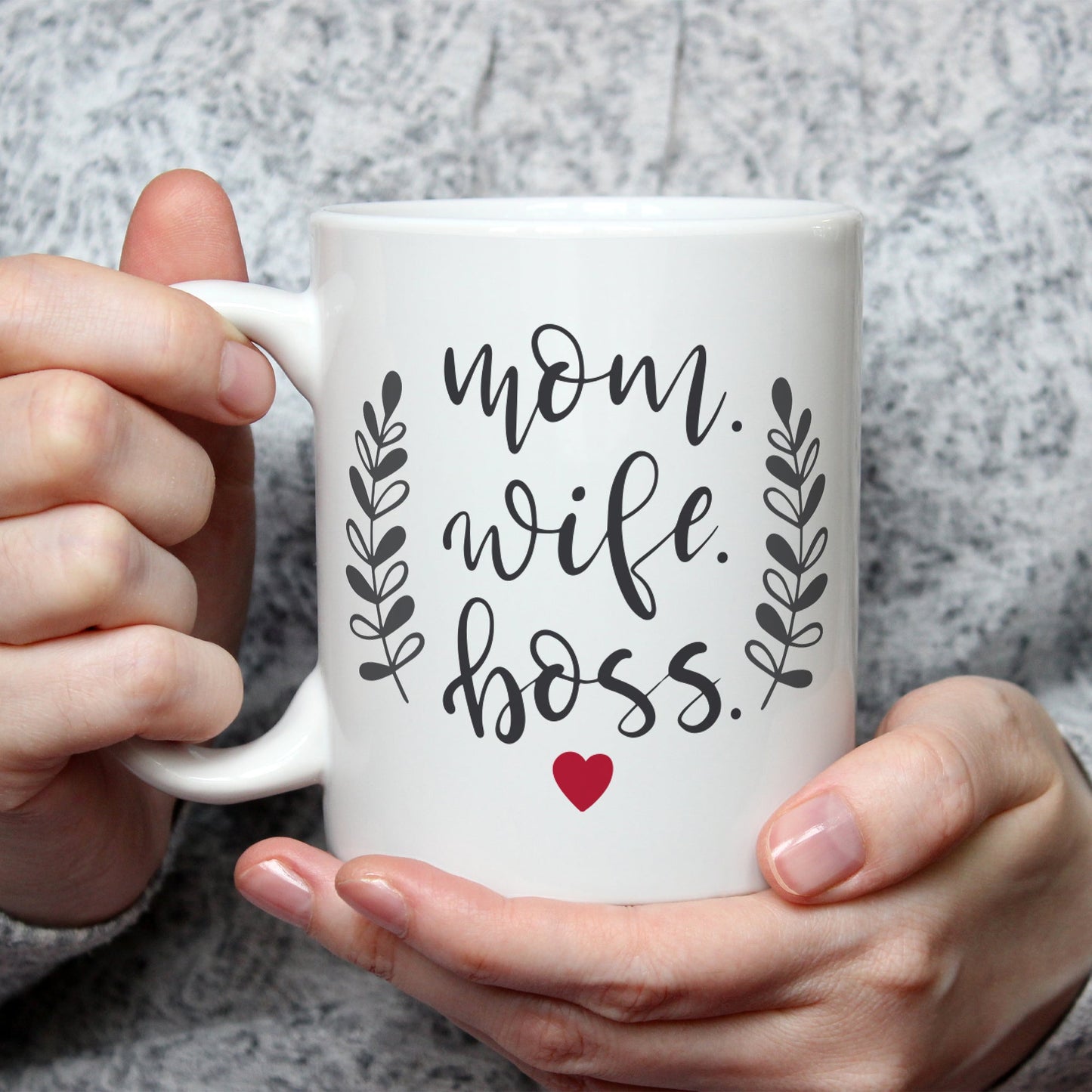 Bedruckte Tasse mit Spruch Mom Wife Boss