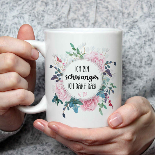 Bedruckte Tasse mit Spruch Ich bin Schwanger ich darf das