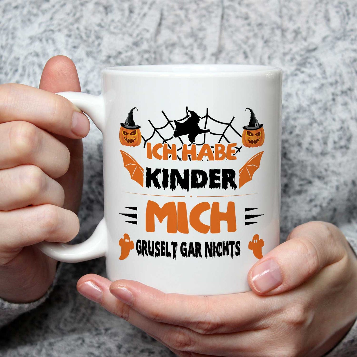 Bedruckte Tasse mit Spruch Ich habe Kinder mich gruselt gar nichts