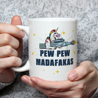Bedruckte Tasse mit Spruch Pew Pew Madafakas