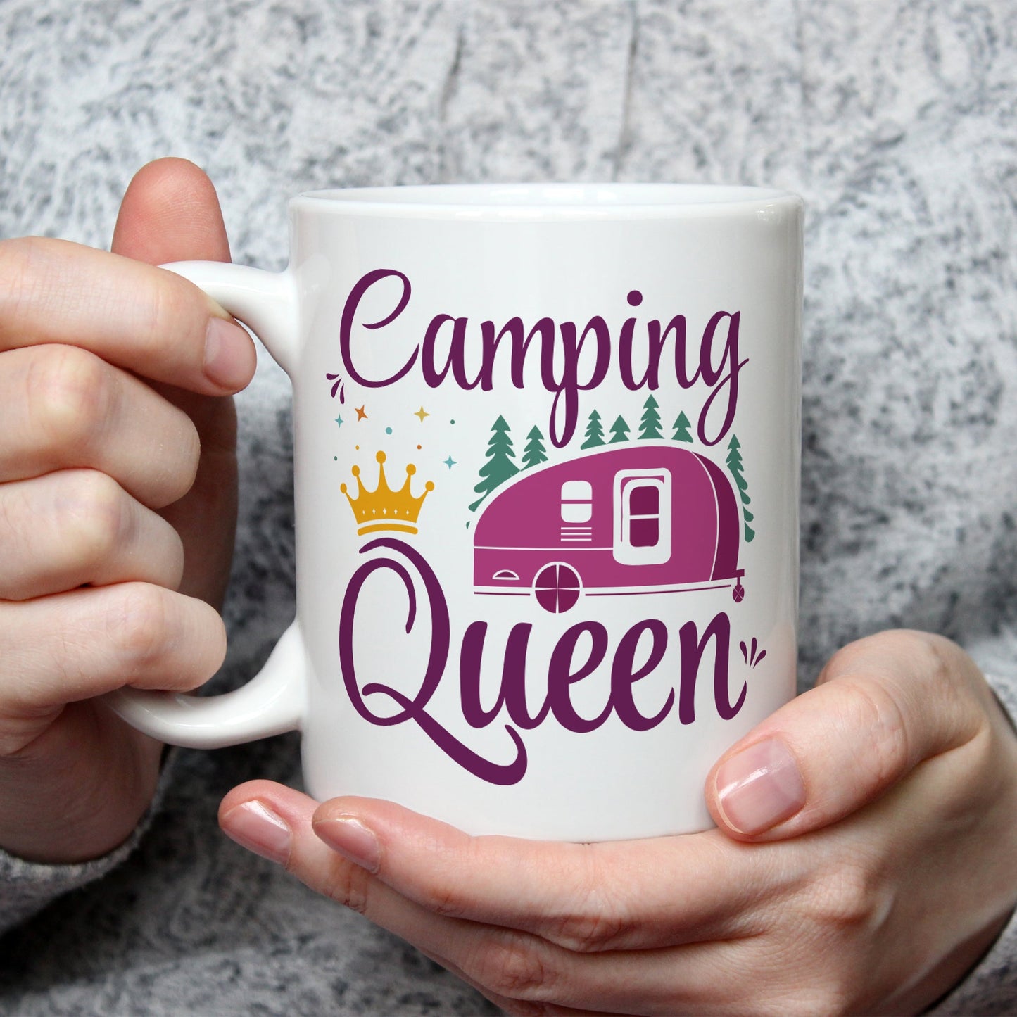 Bedruckte Tasse mit Spruch Camping Queen