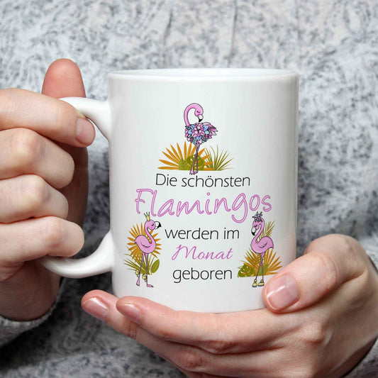 Bedruckte Tasse mit Spruch Die schönsten Flamingos