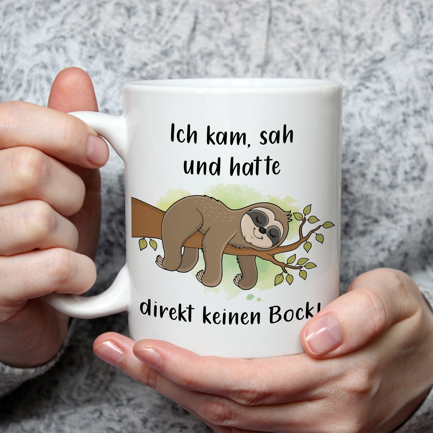 Bedruckte Tasse mit Spruch Ich kam, sah und hatte direkt keinen Bock