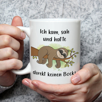 Bedruckte Tasse mit Spruch Ich kam, sah und hatte direkt keinen Bock