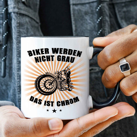 Bedruckte Tasse mit Spruch Biker werden nicht grau