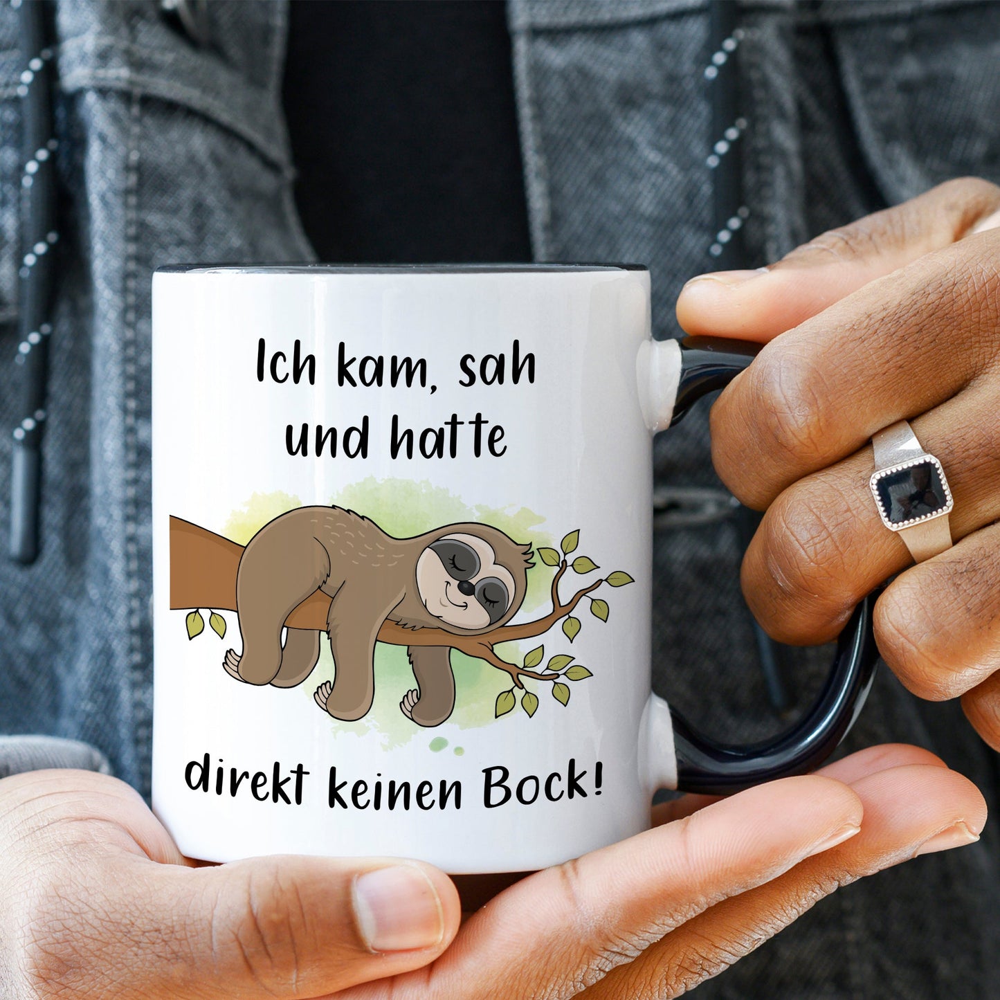 Bedruckte Tasse mit Spruch Ich kam, sah und hatte direkt keinen Bock