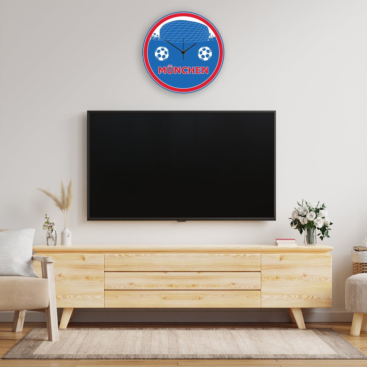 Wanduhr aus Holz Vereinsliebe München - mit UV Druck