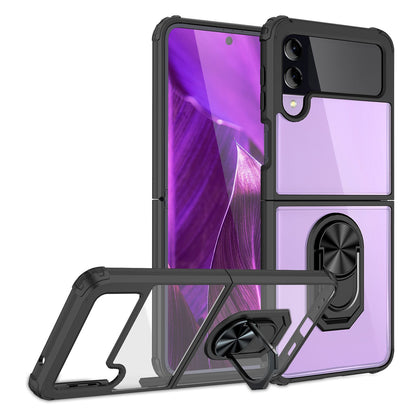 NALIA Klare Ringhülle kompatibel mit Samsung Galaxy Z Flip4 Hülle, Verstärkter Aufprall-Schutz Rahmen, Transparent Anti-Gelb Robust Harte Rückseite & Silikon-Rand, 360-Grad Ring