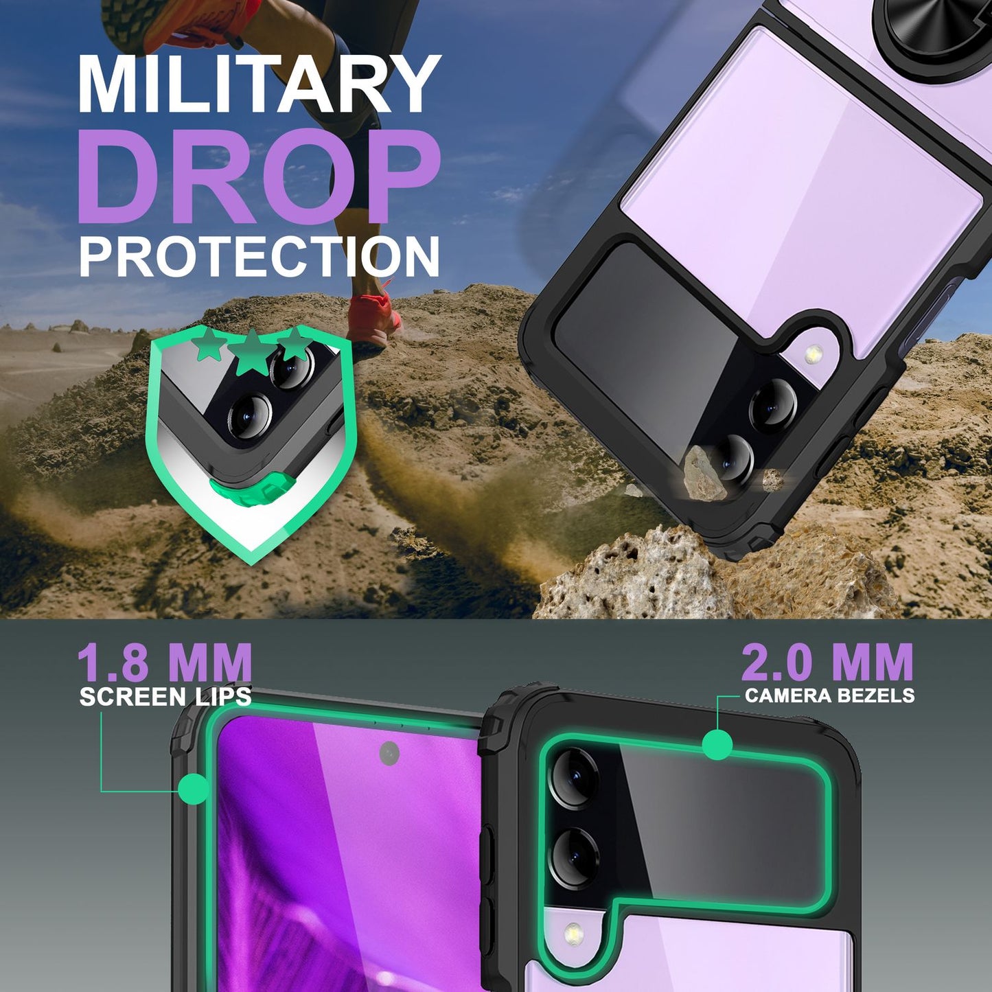 NALIA Klare Ringhülle kompatibel mit Samsung Galaxy Z Flip4 Hülle, Verstärkter Aufprall-Schutz Rahmen, Transparent Anti-Gelb Robust Harte Rückseite & Silikon-Rand, 360-Grad Ring