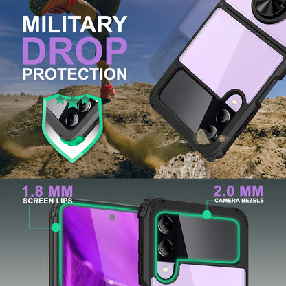 NALIA Klare Ringhülle kompatibel mit Samsung Galaxy Z Flip4 Hülle, Verstärkter Aufprall-Schutz Rahmen, Transparent Anti-Gelb Robust Harte Rückseite & Silikon-Rand, 360-Grad Ring