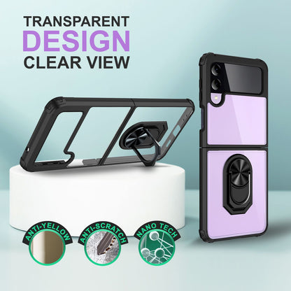 NALIA Klare Ringhülle kompatibel mit Samsung Galaxy Z Flip4 Hülle, Verstärkter Aufprall-Schutz Rahmen, Transparent Anti-Gelb Robust Harte Rückseite & Silikon-Rand, 360-Grad Ring