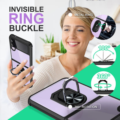 NALIA Klare Ringhülle kompatibel mit Samsung Galaxy Z Flip4 Hülle, Verstärkter Aufprall-Schutz Rahmen, Transparent Anti-Gelb Robust Harte Rückseite & Silikon-Rand, 360-Grad Ring