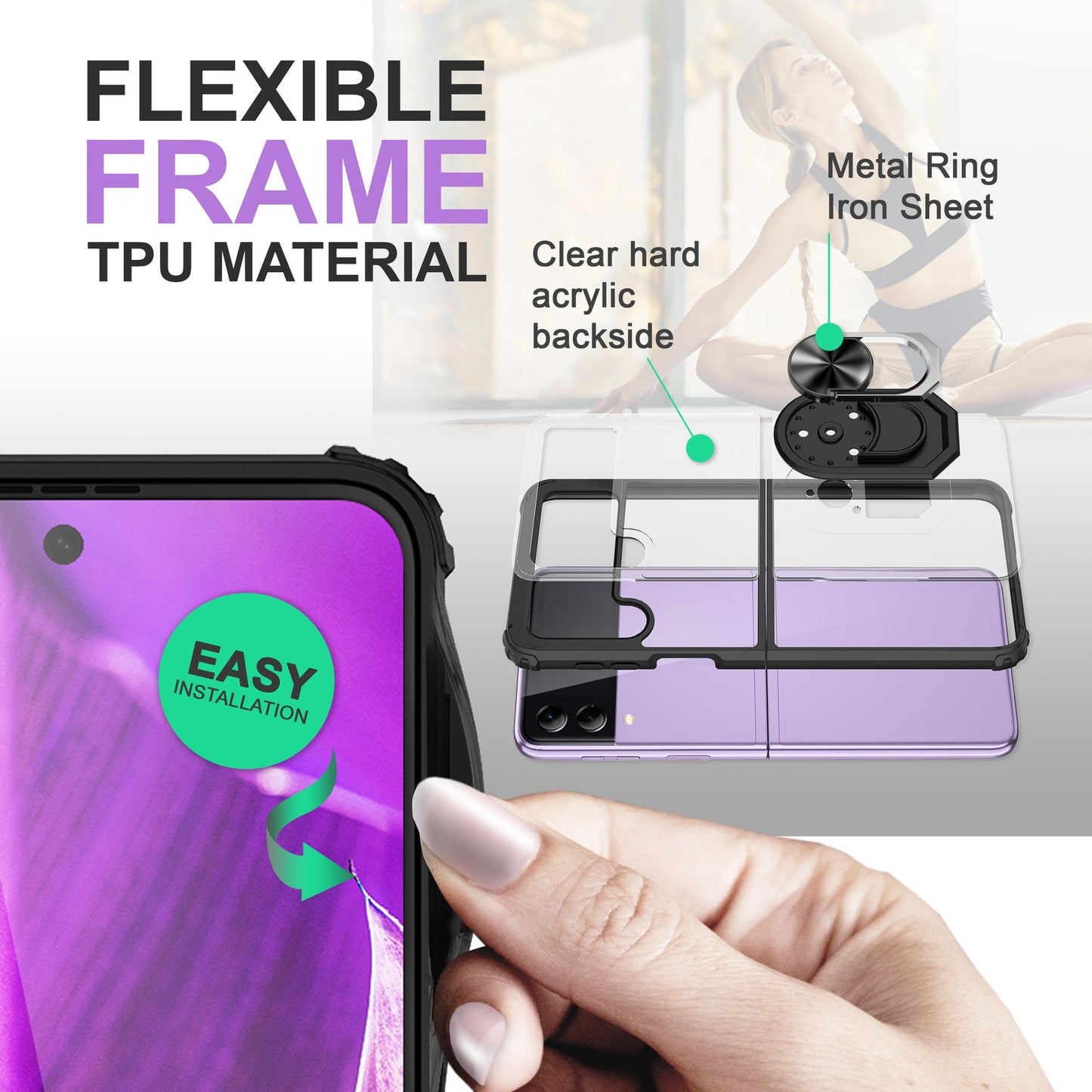 NALIA Klare Ringhülle kompatibel mit Samsung Galaxy Z Flip4 Hülle, Verstärkter Aufprall-Schutz Rahmen, Transparent Anti-Gelb Robust Harte Rückseite & Silikon-Rand, 360-Grad Ring
