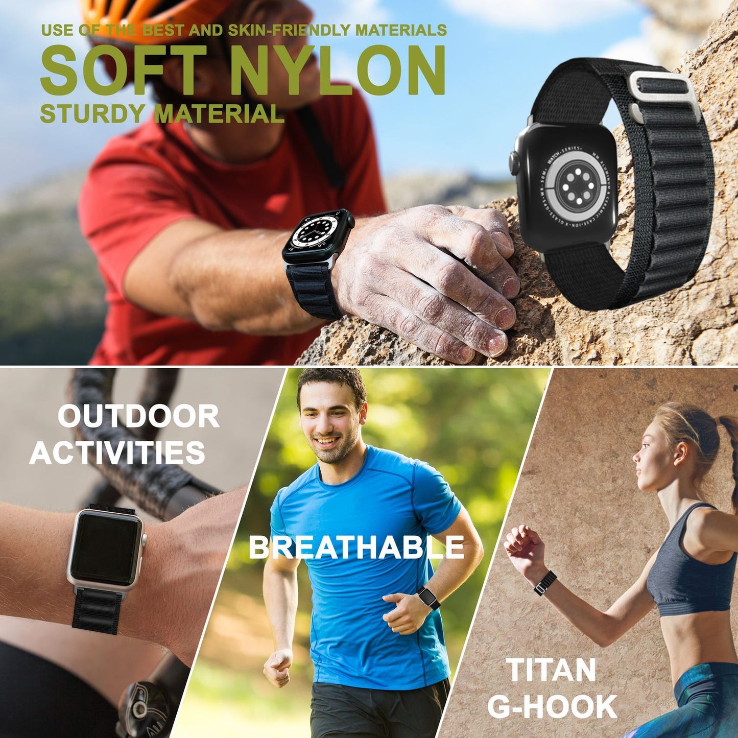 NALIA Smart Watch Armband Alpine Loop Style kompatibel mit Apple Watch Armband Ultra/SE & Series 8/7/6/5/4/3/2/1, 38/40/41mm, G-Haken iWatch Outdoor Uhr Band, Nylon