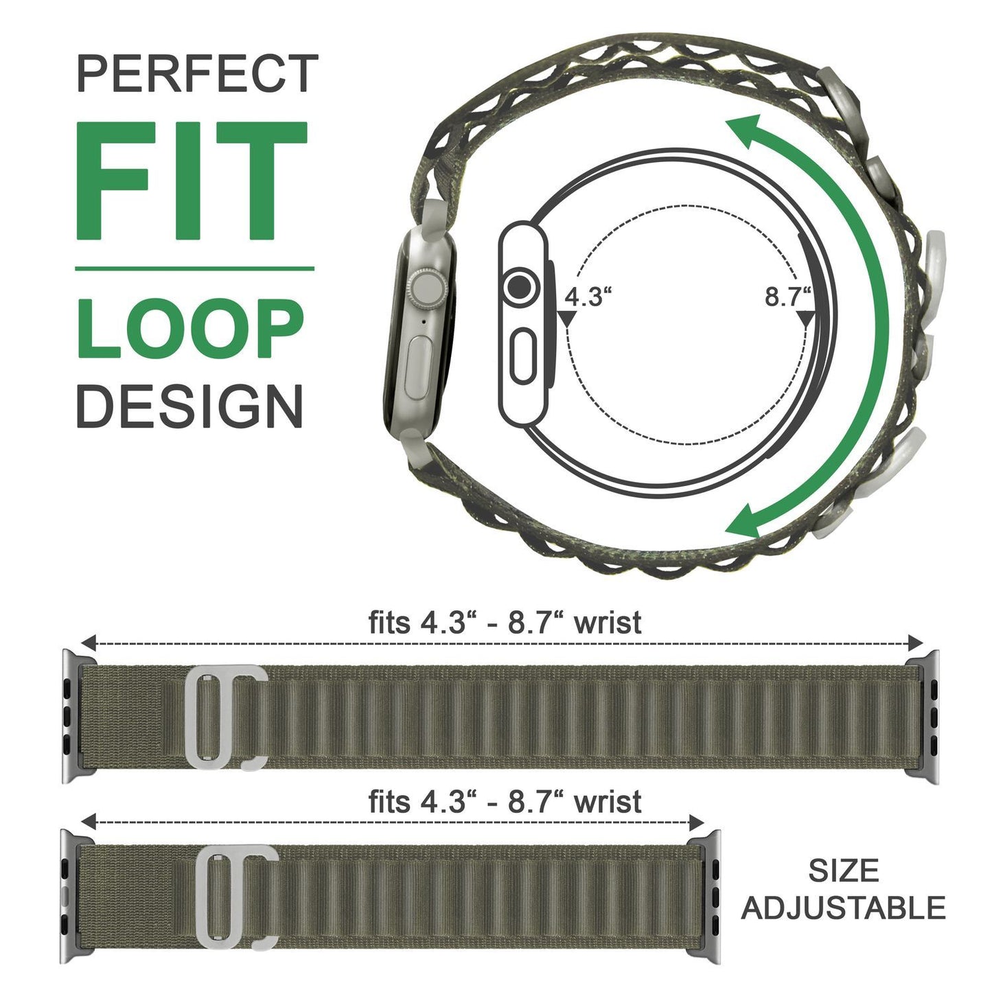 NALIA Smart Watch Armband Alpine Loop Style kompatibel mit Apple Watch Armband Ultra/SE & Series 8/7/6/5/4/3/2/1, 38/40/41mm, G-Haken iWatch Outdoor Uhr Band, Nylon