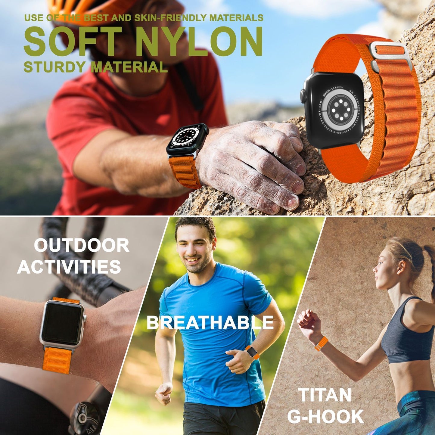 NALIA Smart Watch Armband Alpine Loop Style kompatibel mit Apple Watch Armband Ultra/SE & Series 8/7/6/5/4/3/2/1, 38/40/41mm, G-Haken iWatch Outdoor Uhr Band, Nylon
