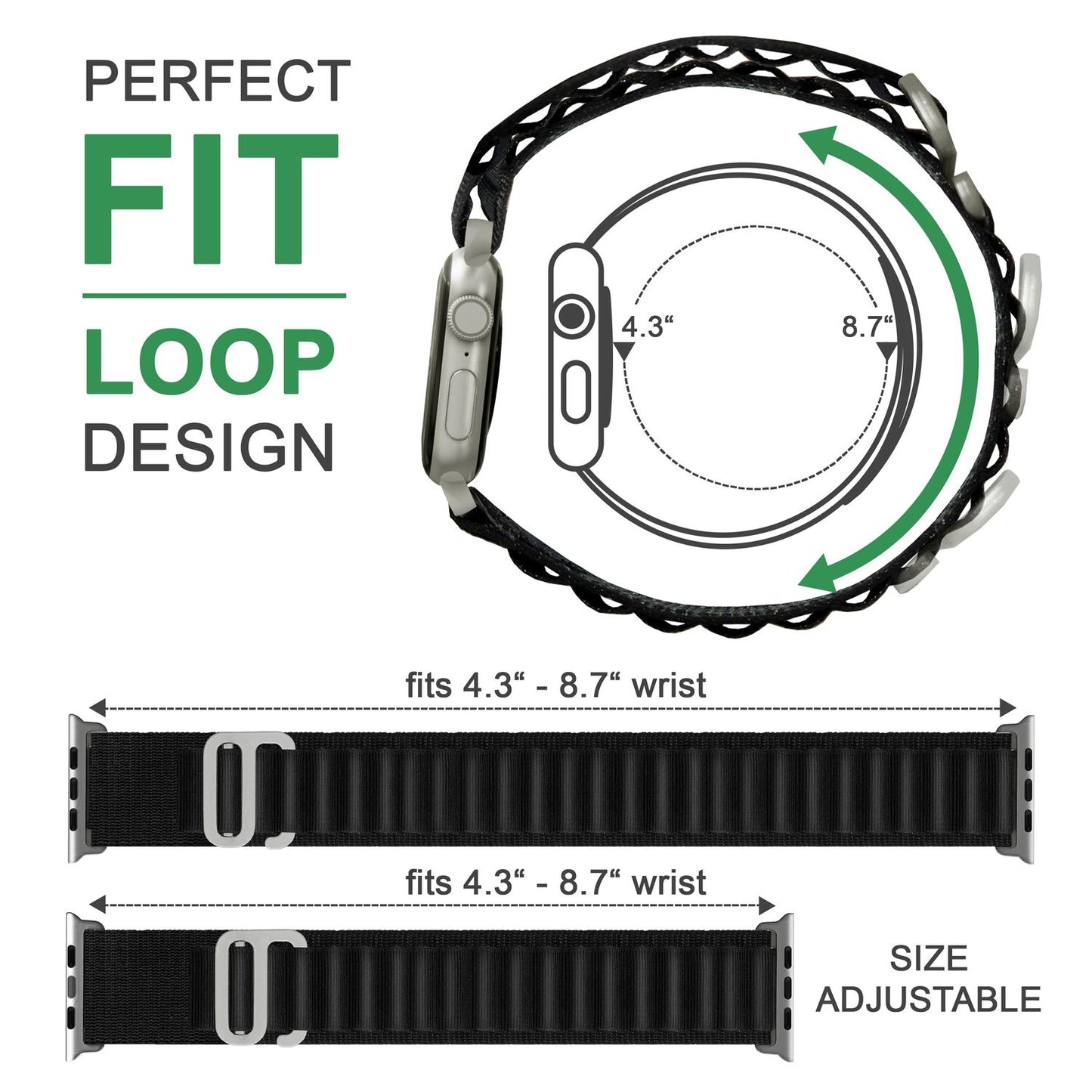 NALIA Smart Watch Armband Alpine Loop Style kompatibel mit Apple Watch Armband Ultra/SE & Series 8/7/6/5/4/3/2/1, 42/44/45/49mm, G-Haken iWatch Outdoor Uhr Band, Nylon