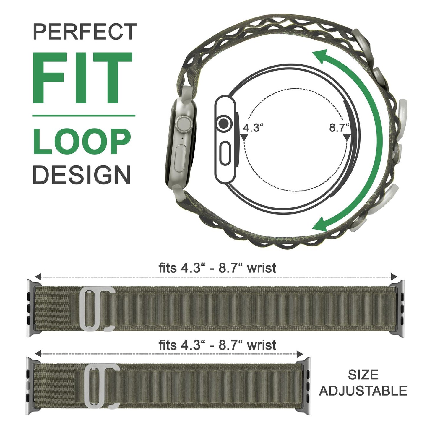 NALIA Smart Watch Armband Alpine Loop Style kompatibel mit Apple Watch Armband Ultra/SE & Series 8/7/6/5/4/3/2/1, 42/44/45/49mm, G-Haken iWatch Outdoor Uhr Band, Nylon
