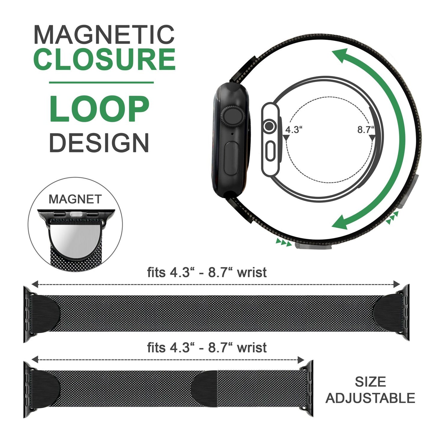 NALIA Milanaise Edelstahl Smart Watch Armband kompatibel mit Apple Watch Armband SE & Series 8/7/6/5/4/3/2/1, 38mm 40mm 41mm, iWatch-Band Magnet-Verschluss, Metall