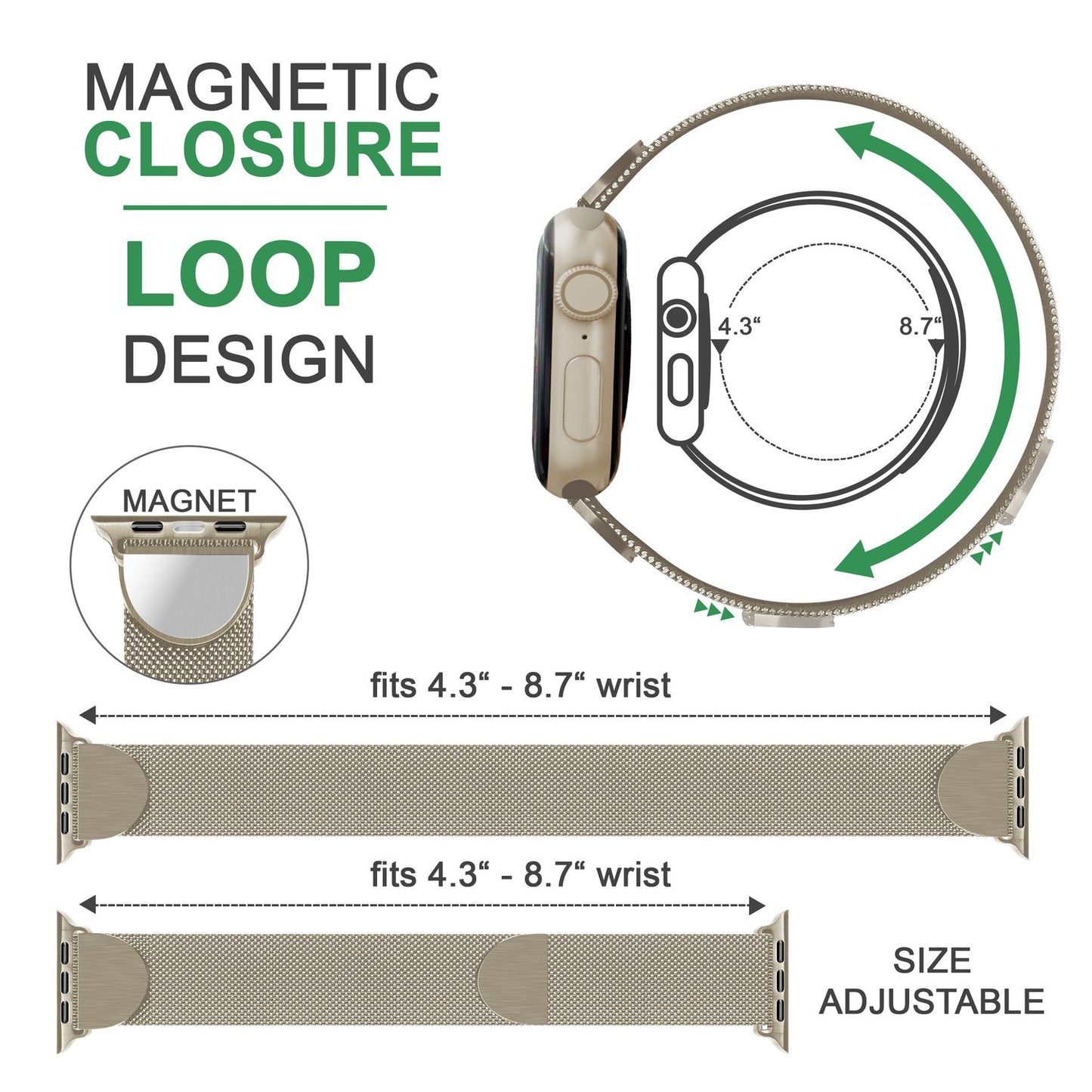 NALIA Milanaise Edelstahl Smart Watch Armband kompatibel mit Apple Watch Armband SE & Series 8/7/6/5/4/3/2/1, 38mm 40mm 41mm, iWatch-Band Magnet-Verschluss, Metall