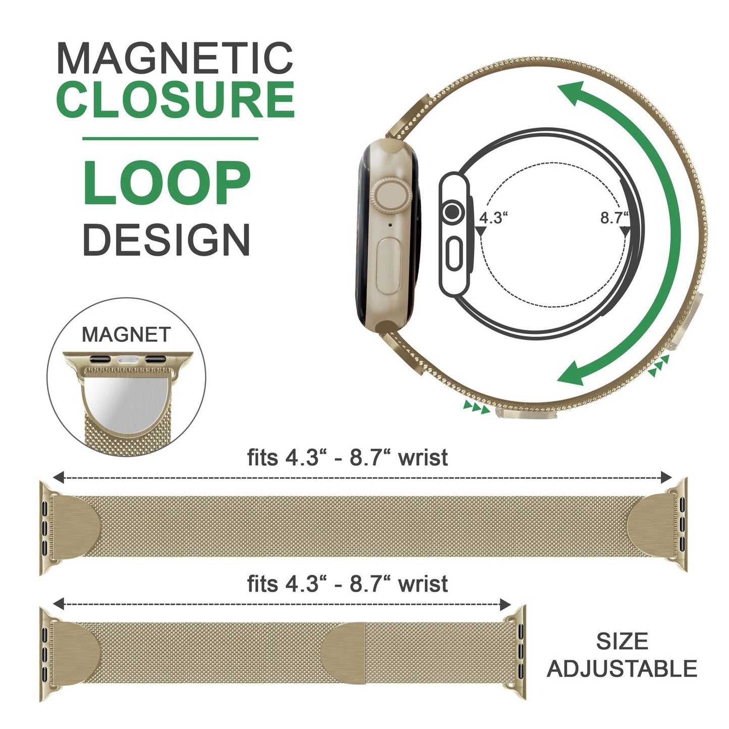 NALIA Milanaise Edelstahl Smart Watch Armband kompatibel mit Apple Watch Armband SE & Series 8/7/6/5/4/3/2/1, 38mm 40mm 41mm, iWatch-Band Magnet-Verschluss, Metall