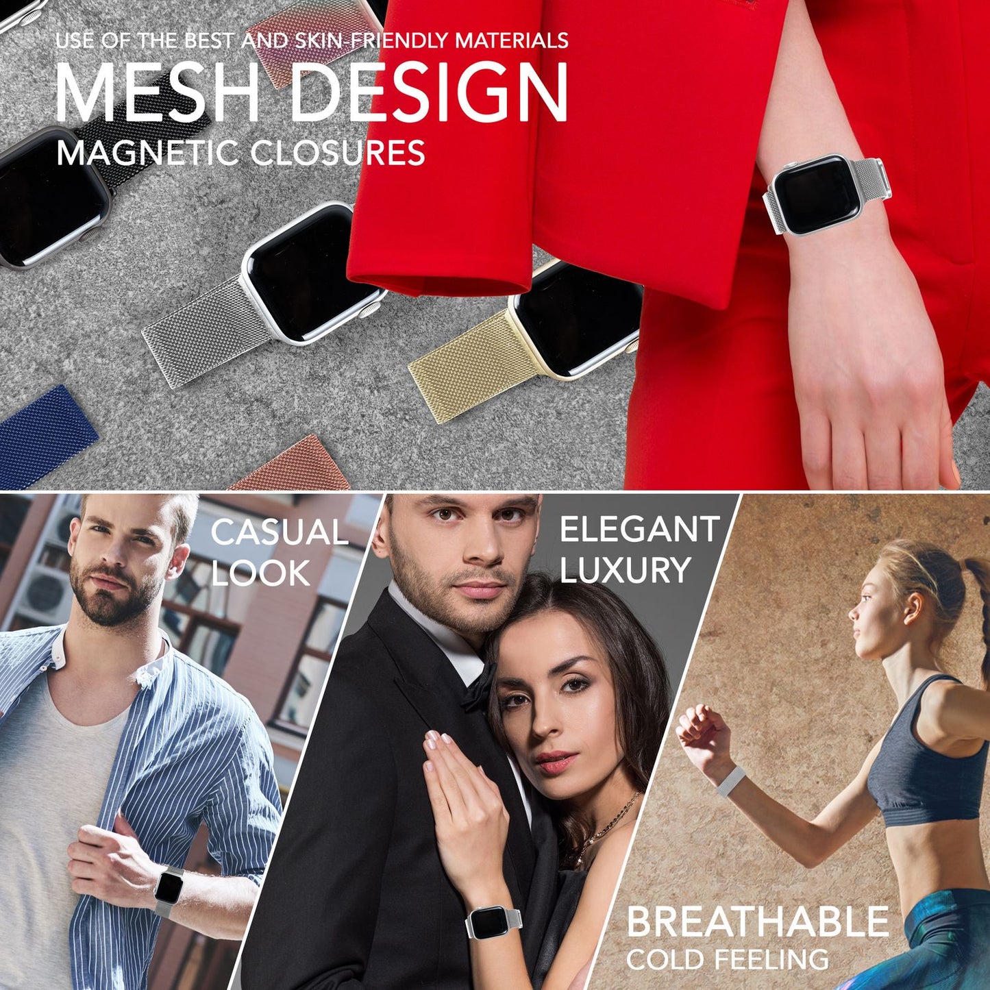 NALIA Milanaise Edelstahl Smart Watch Armband kompatibel mit Apple Watch Armband Ultra/SE & Series 8/7/6/5/4/3/2/1, 42mm 44mm 45mm 49mm, iWatch-Band Magnet-Verschluss, Metall