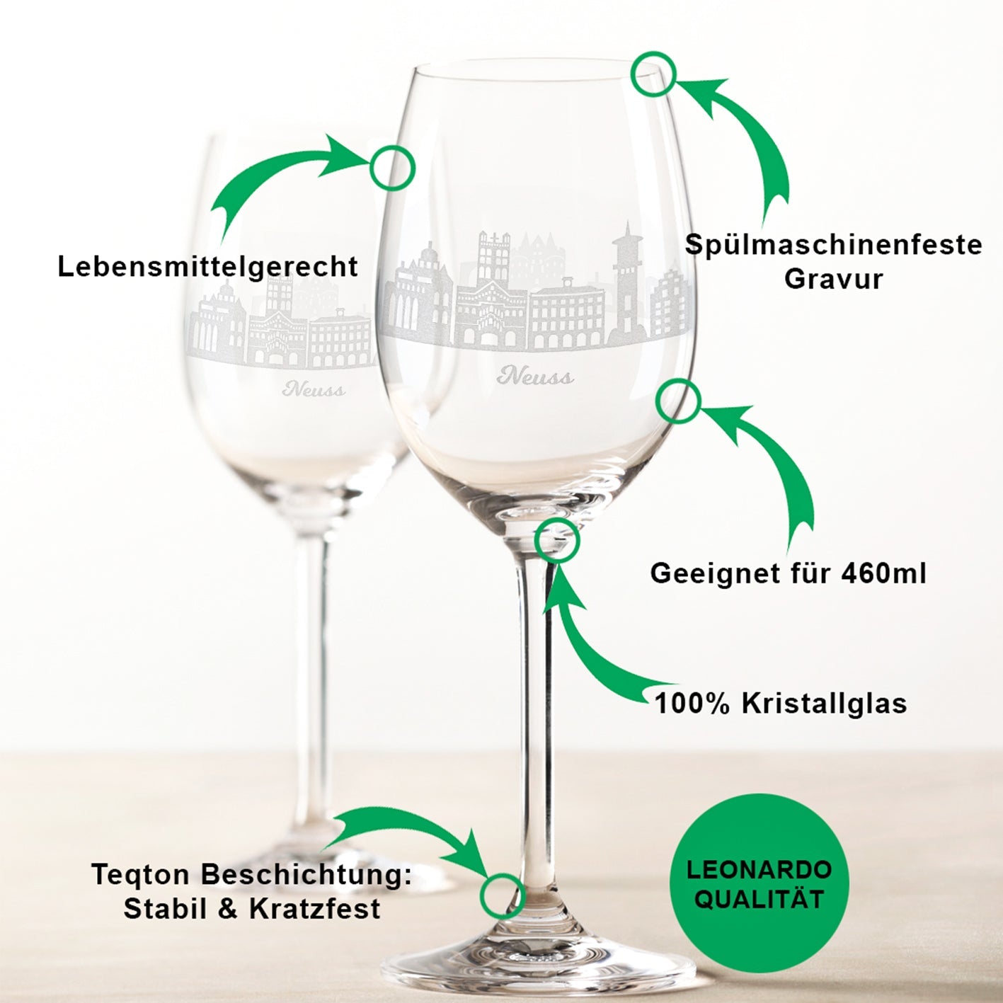 Leonardo Weingläser mit Gravur - Skyline Neuss im Set