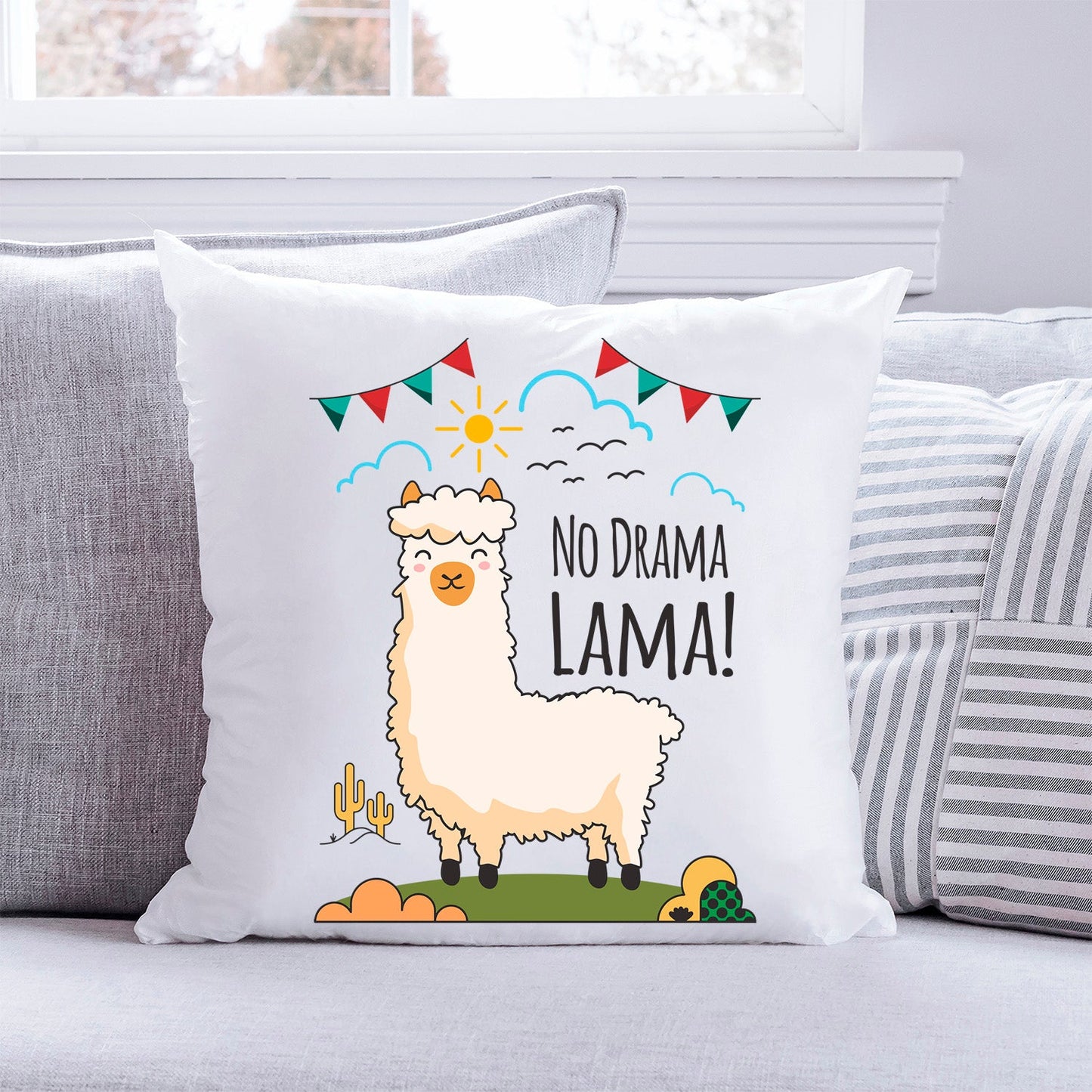 Bedrucktes Kissen mit Spruch No Drama Lama