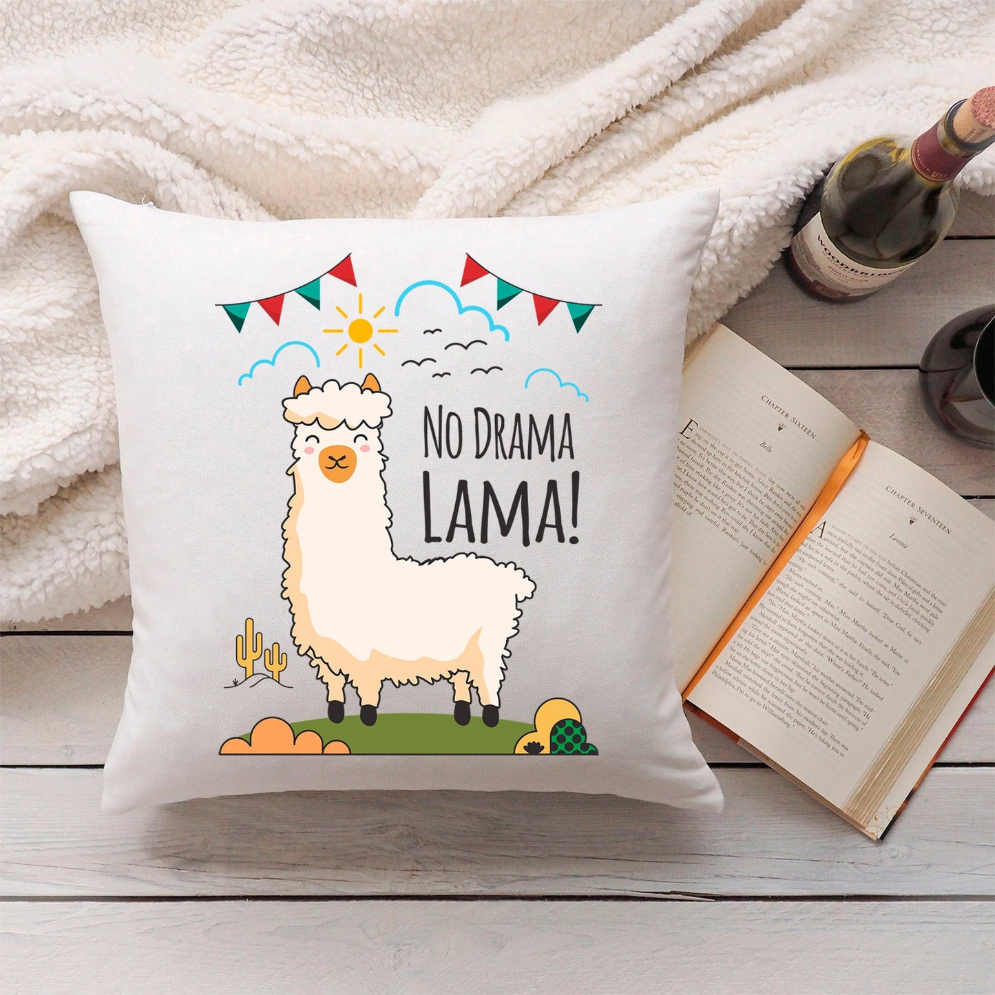 Bedrucktes Kissen mit Spruch No Drama Lama