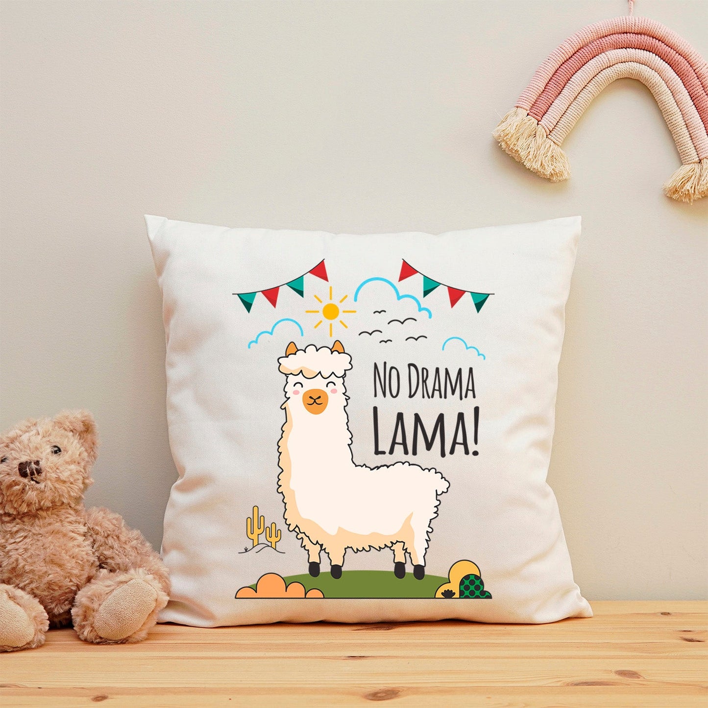 Bedrucktes Kissen mit Spruch No Drama Lama