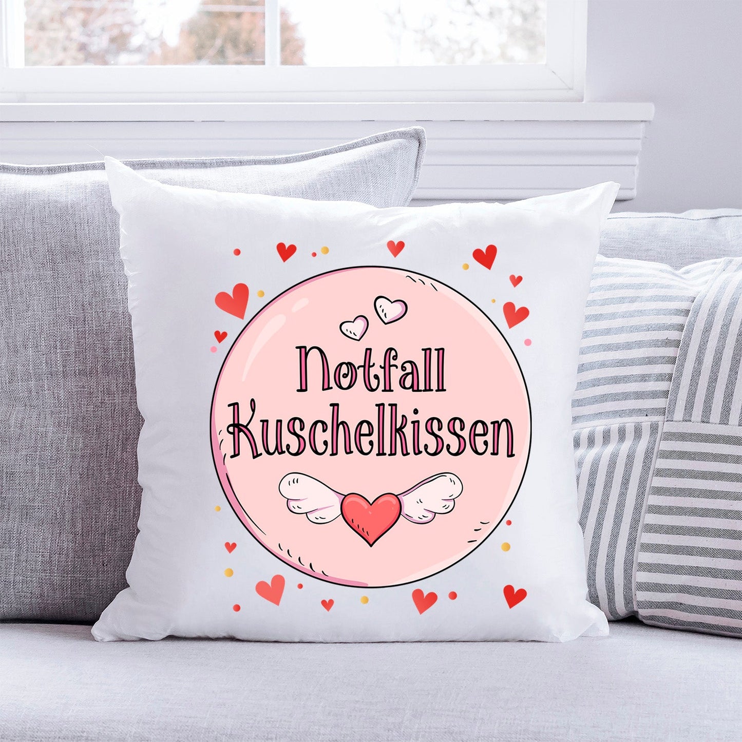 Bedrucktes Kissen mit Spruch Notfall Kuschelkissen