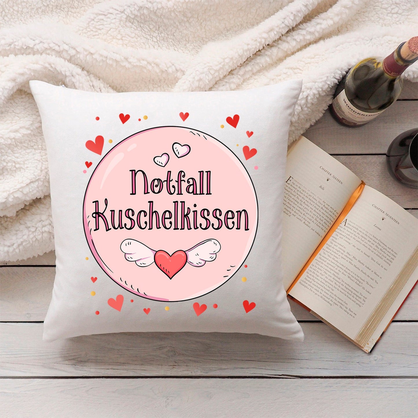Bedrucktes Kissen mit Spruch Notfall Kuschelkissen
