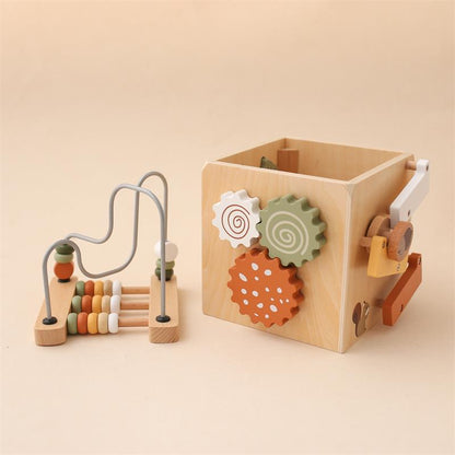 5-in-1 Montessori Aktivitätsbox aus Holz – Lernen, Sortieren & Entdecken mit Perlen und Paarspiel