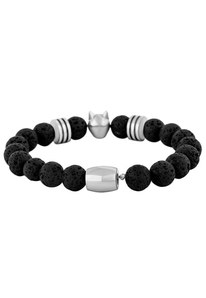 Obsidius Beaded Bracelet Silver - Black Lavastone
