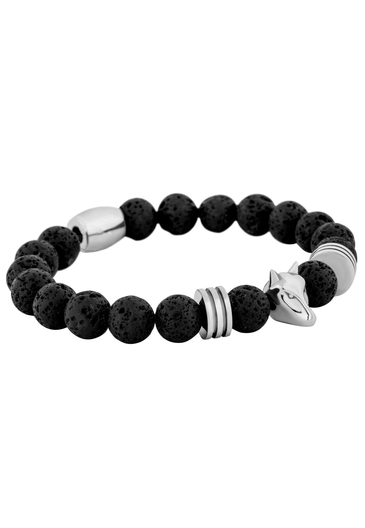 Obsidius Beaded Bracelet Silver - Black Lavastone