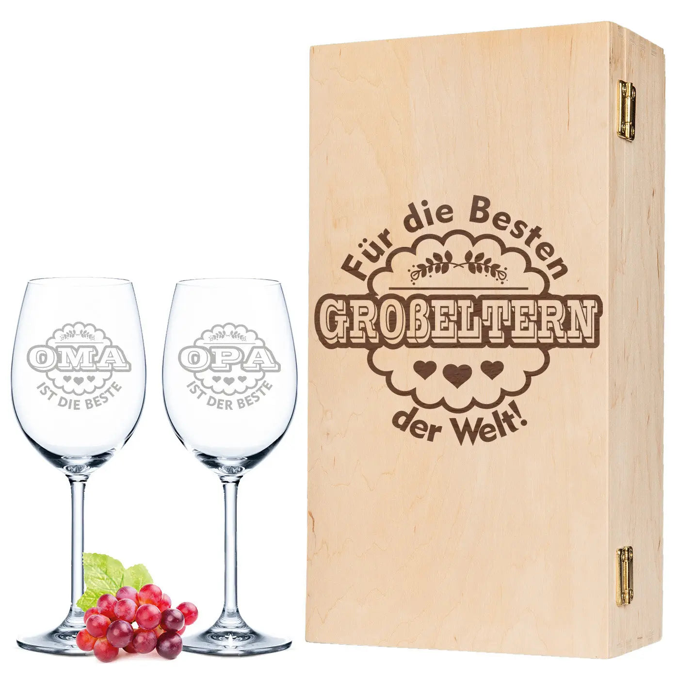 Leonardo Weingläser "Oma ist die Beste" & "Opa ist der Beste" im Set inkl. gravierter Holzkiste