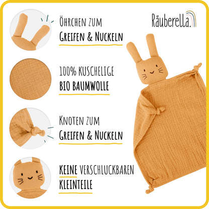 Musselin Schmusetuch Hase Ocker