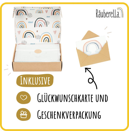 Baby Geschenkset Ocker – Schmusetuch Hase, Holz-Beißring & Halstuch | Musselin